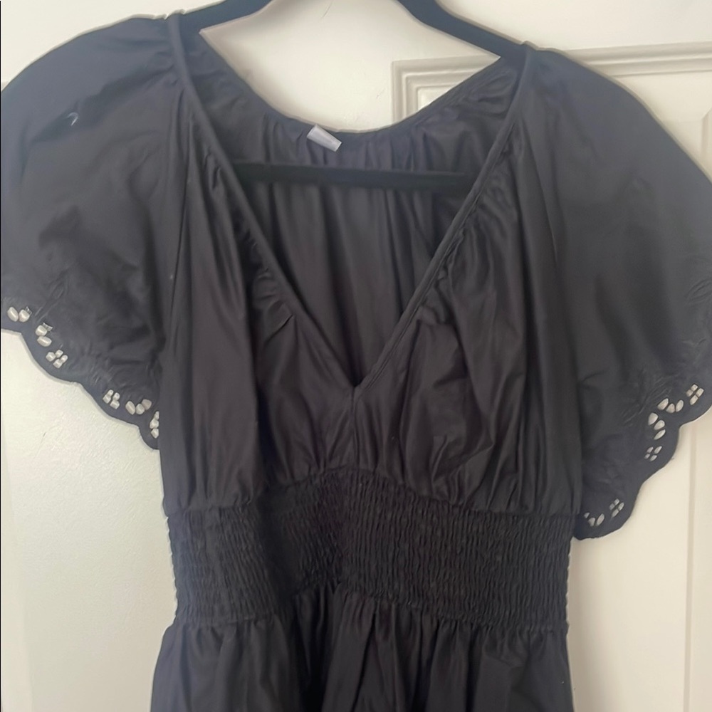 Old Navy Black V-Neck Dress with Eyelet Sleeves